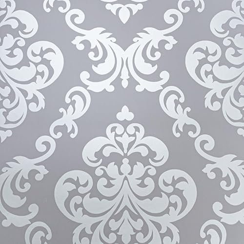 SOPHIE LAURENCE Silver Floral Damask Wallpaper - Metallic Finish, Vintage Style, Paste The Paper, Washable - 0.53m x 10.05m Roll
