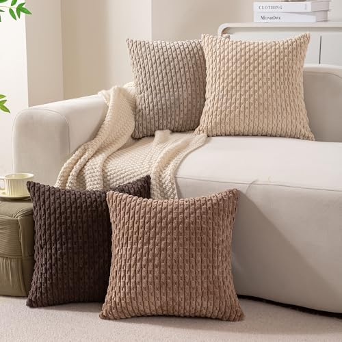 Ci & Ci 4er Set Boho Deko Kissenbezug 40x40 cm, Beige-Taupe-braun Kissen Sofakissen Dekokissen Zierkissen, Flauschig Kissenbezüge Kissenhülle für Sofa Couch