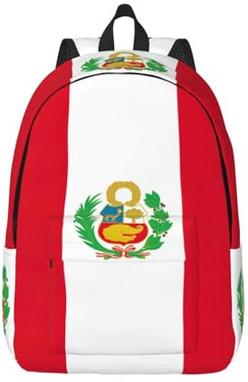 WURTON Rucksack mit Flagge von Peru, für den Alltag, trendiger lässiger Laptop-Rucksack, niedlicher Vintage-Leinen-Rucksack, Schwarz, Small
