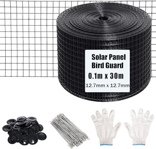 Solar Panel Bird Mesh Kit 4in*100ft Bird Deterrent PVC Wire Gekufa, Bird Guard for Solar Panel Proofing to Prevent Pigeons Nesting Under Roof with 70pcs Stainless Steel Fasteners, 6in Plier and Gloves