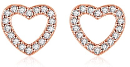 Estrellique 925 Sterling Silber Ohrstecker, Zirkon Klein Stecker Ohrringe, Hohl Herz/Stern Ohrstecker für Damen Mädchen, Hypoallergen Knorpel Schlafen Ohrstecker, 8mm Silber/Rosegold/Gold Ohrstecker