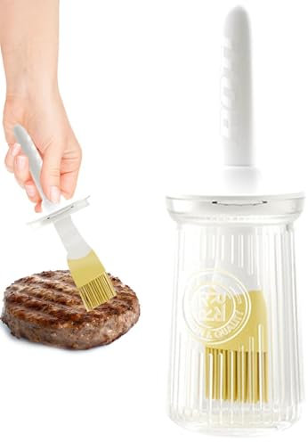 Distributeur d'huile avec pinceau, pinceau à badigeonner en silicone de 200 ml – Bouteille d'huile pour barbecue, pinceau à pâtisserie, pinceau à tartiner, beurre, sauce, marinades pour barbecue