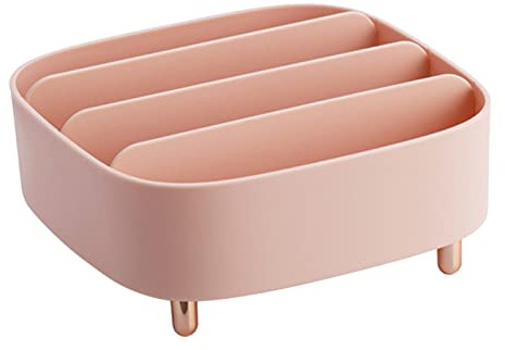 Boîte de rangement de maquillage à 4 compartiments pour fille et femme – PP, design élégant, économise de l'espace de coiffeuse – Organiseur de cosmétiques en acrylique – Rose