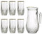 Reldor Jug and Tumbler Set 7 Pieces Drinking Glassware Set Crystal Effect Highball Water Juice Glasses Tumblers Gold Rim Pitcher Jug
