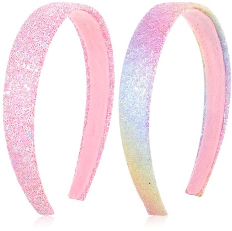 2 Stück Glitzer Stirnbänder Glitzer Pailletten Haarreif Rutschfest Breites Stirnband Buntes Pailletten-Stirnband Süße Prinzessinnen Haarschmuck für Mädchen und Damen