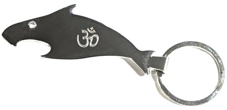 Shark Bottle Opener Keyring with Engraved Om Aum Symbol, Metal