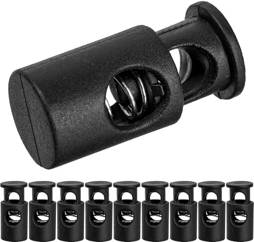 Kordel Stopper, 1-Loch, 10 Stück, Schwarz, für bis Ø 5 mm Kordeln, Band Klemme Jacke, Bekleidung, Rucksack, Gummikordel Stopper, Schnellverschluss Schnürsenkel, Schnur Rutsche, Tanka Kordelstopper