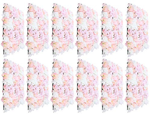 Akuoyiexemye 12 Stücke Künstliche Blumenwand Panel 60×40cm, DIY Seidenblumen Kunstblumen Wanddekorationskulisse für Hochzeit Dekor Party Hintergrund (Hellrosa+Weiß Rose)