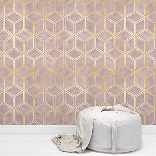 Papier Adhesif pour Meuble Géométrique Rose Doré Papier Peint Adhesif Mural Vinyle Papier Collant pour Meuble Imperméable Papier Peint Autocollant Mur Papier Peint Adhesif 1P (45x200 cm)