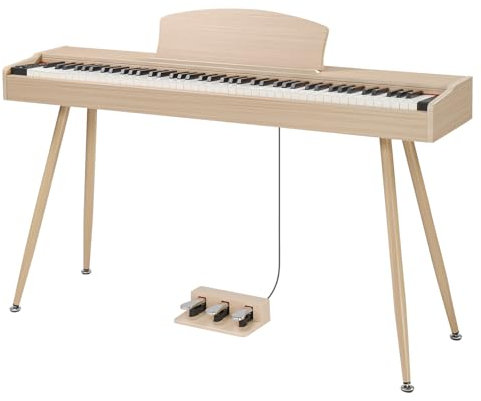 Bonnlo Digitalpiano mit 88 gewichteten Tasten, E-Piano mit 3-Pedal-Einheit für Anfänger, Klavier mit Ständer, 2 Bluetooth-Systeme, Naturholz