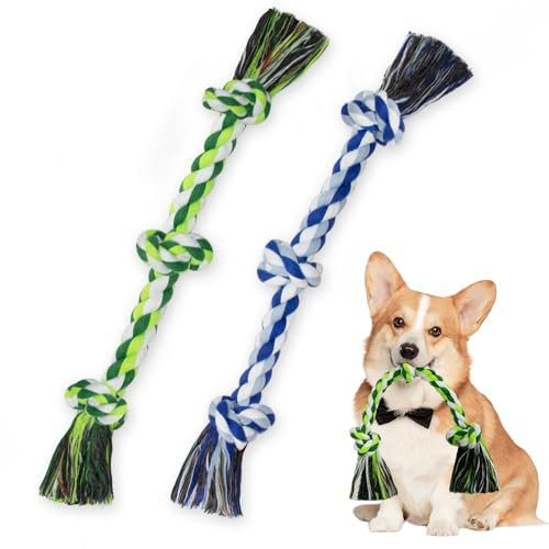 WDZZHOT [2 Pack] Dog Rope Toys, Dog Chew Toy for Medium and Small Dogs, 3 Knots Heavy Duty Puppy Rope Toy, 100% Cotton Tug of War Dog Toys for Boredom, Teeth Cleaning