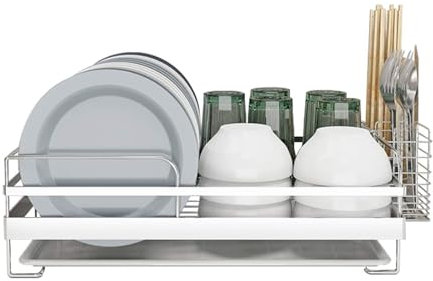 Escurridor de platos, escurridor de platos, acero inoxidable 304, escurridor de platos, hermoso diseño, estante escurridor para encimera de cocina, escurridor de platos para fregadero plateado (plata