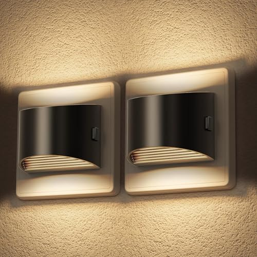 JandCase Night Light Plug in Wall 2 Pack with Dusk to Dawn Sensor, 3000K Warm White, 3 Adjustable Brightness Levels, Auto On/Off, LED Plug in Night Light for Hallway, Stairs, Bedroom