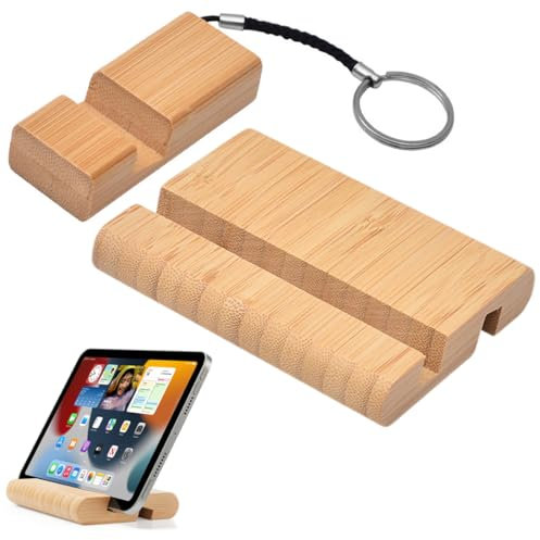Supporto per cellulare tablet in bambù, 2 Pezzi Supporto da Scrivania per Tablet in Legno di Bambù, leggio da tavolo per libri, tablet, regolabile, per Quasi tutti tutti i Telefoni Cellulare
