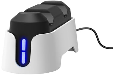 GXTrust Caricatore Joystick PS5, Base Ricarica DualSense Doppio, Bianco | Dock di Ricarica per Controller PlayStation 5, Spie LED, Design Verticale, Cavo USB-C Incluso