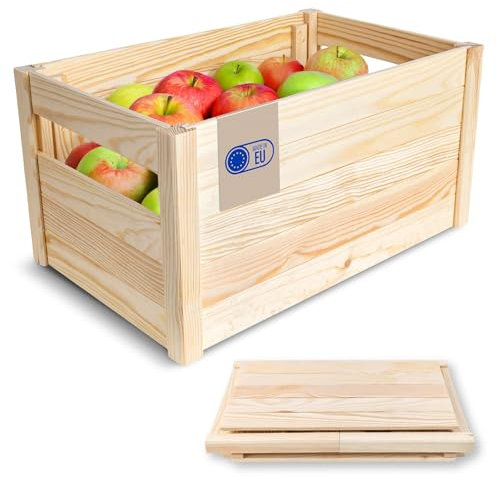 Creative DECO Caja de Madera para Montar | 47 x 29,5 x 5,4 cm | Fácil de Ensamblar sin Herramientas | Cesta para Fruta, Verdura, Juguetes | Contenedor Organizador para Regalos, Almacenaje