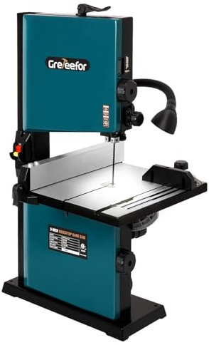 Sega a nastro da banco 3A da 22,9 cm, sega a nastro a basse vibrazioni 2500 FPM con luce LED regolabile a 360°, calibro di precisione e tavolo smussato, robusto telaio in acciaio, seghe a nastro per