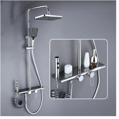WDSOPK Sistema De Ducha Cromado De Lujo, Juego De Grifería De Ducha De Baño De Cuatro Funciones, Grifos Mezcladores De Baño con Efecto Lluvia, Juego De Ducha con Bidé, Gris, Roc（Grey Shower Set）