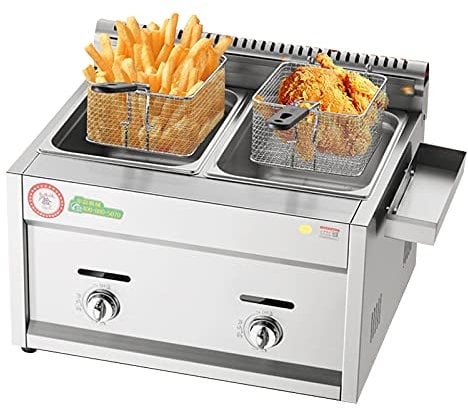 SFNIOKFG Gas Fryer, Commercial Deep Fryer, 12L Stainless Steel Deep Fryer with Cover for Chips, Donuts, Fish, Easy Clean Removable Chimney