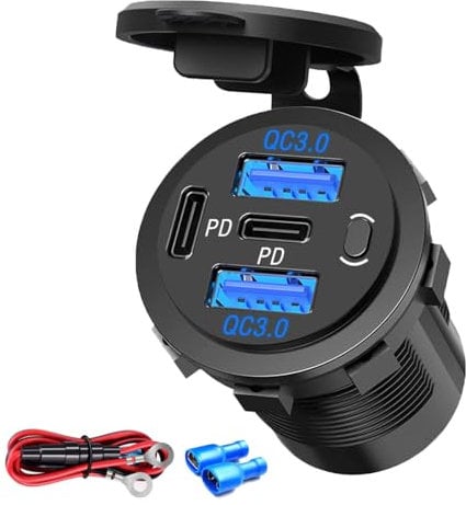 4 porte 12 V USB Outlet with ON Off Switch Dual USB PD Fast Charging Socket for Car Bus Vehicle Boat