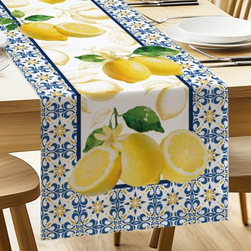 ANATTASOUL Tischläufer Zitrone, Saisonnal Sommer Küche Tisch Dekoration Drinnen Urlaub Party Dekor 33x183 cm