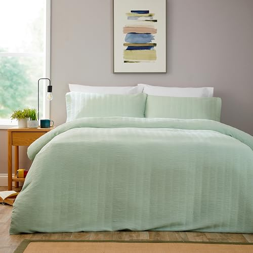 Olivia Rocco Belgravia Duvet Cover Set with Pillowcases Soft Easy Care Modern Bedding Quilt Bed Linen sets, Sage Green King