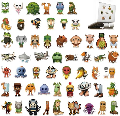 55 Stücke Brainrot Aufkleber Tiere,Tung Tung Tung Tung Sahur Anime Sticker für Kinder DIY Deko Wasserdichte Lustige Aufkleber Lustige für Laptop, Fenster, Tagebuch, Skateboard, Koffer & mehr