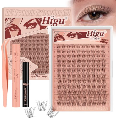 HIGU 120PCS Unsichtbares Band Lash Extension | Wimpern Extensions 7 tage halt D curl Mit Kleber Entferner Applikatoren für DIY Wimpern Extensions Set (Feather-10-18mix)