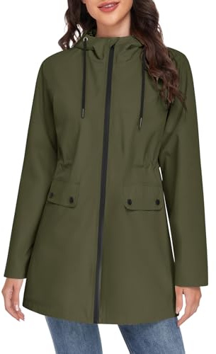 Yuson Girl Women's Coats Lightweight Jackets Elegant Spring Coat Ladies Outdoor Windbreaker Womens Jacket Transition with Drawstring Zipper Hood Casual Parka for Spring Summer Autumn