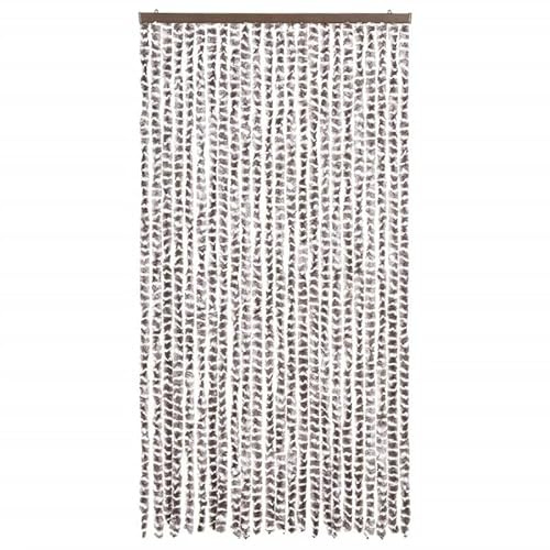 Rideau de moustiquaire, 100 x 220 cm, en chenille 100 % polypropylène, film de protection pour fenêtres et portes, blanc et taupe, respirant et durable, protection parfaite pour la maison