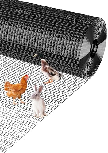 Chicken Wire Mesh Roll, W 90cm x L 15m Galvanized Garden Wire Fencing, 19GA 12.7mm Holes Metal Mesh Roll Hardware Cloth, Aviary Fence Wire for Animal Enclosure Rabbit Coop Flower Beds - Black