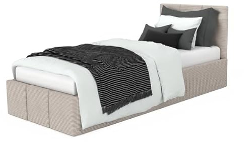 Muralo - Polsterbett 90x200cm mit Bettkasten und gestepptem Kopfteil - Einzelbett- Ohne Matratze - Jugendbett - Stilvolles Schlafzimmer-Bett - Beige