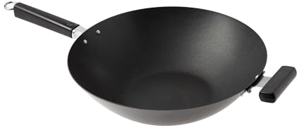 Joyce Chen 22-0040 Pro Chef Wok mit flachem Boden und Excalibur Antihaftbeschichtung, 35,6 cm Antihaftpfanne, Wok mit flacher Unterseite 14-Inch schwarz