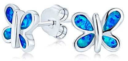 Winzige Garten Insekt Inlay Edelstein Blau Erstellt Opal Schmetterling Ohrstecker Für Frauen Teen .925 Sterling Silber Oktober Birthstone