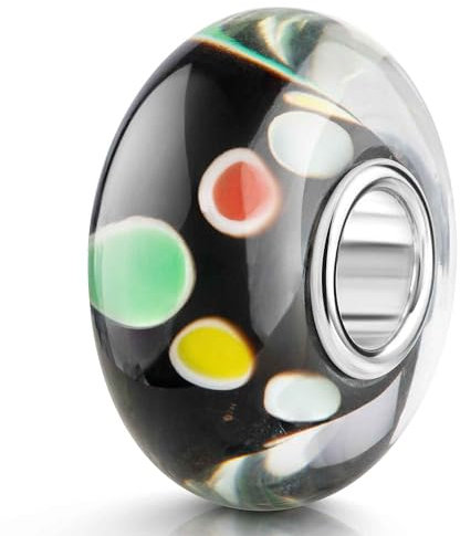MATERIA by Matthias Wagner Glas Bead schwarz mit bunten Punkten für Beads Armbänder/Ketten 120
