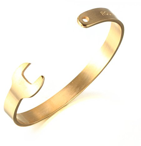 LOPEZ KENT Punk Jewelry Mens Stainless Steel Spanner Wrench Bracelet Bangle,Gold
