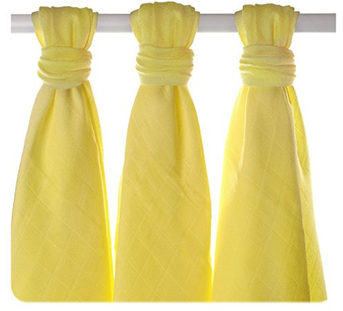 XKKO BMB070016A 3er Pack Bambuswindeln zum Wickeln, beim Stillen, als Unterlage oder leichte Decke, Windeln 70 x 70 cm, gelb