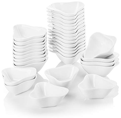 MALACASA, série Ramequin, 32 pièces 7,6 cm Blanc Ivoire Porcelaine Mini Snack Bol à Dessert en Porcelaine en céramique Blanc crème Plats (8 * 7.5 * 3 cm)