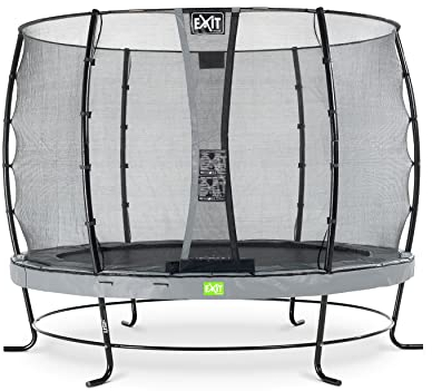 EXIT Toys Elegant Rundes Trampolin - ø253cm - Extra starker und Stabiler Rahmen - Mit Economy Sicherheitsnetz & Fußschutzsystem - Rostfrei - Wasserbeständig - Einfache Montage - Grau
