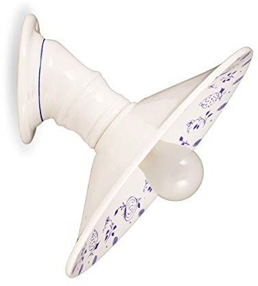 Helios Leuchten 377118 Retro Vintage Keramiklampe weiß - blau | Wandlampe Wandleuchte aus Keramik | handbemalte nostalgische Keramikleuchte | 1 x E27