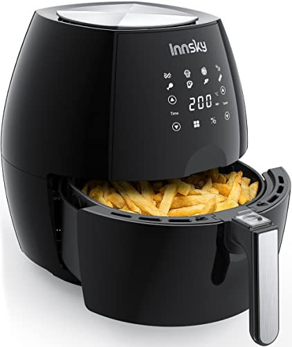 Innsky 5,5 Litri Friggitrice ad aria calda, 8 Funzioni Preimpostate, Ricettario Plurilingue, 1700W Multifunzionale Friggitrice senza olio con Touch Screen LCD, Senza BPA&PFOA
