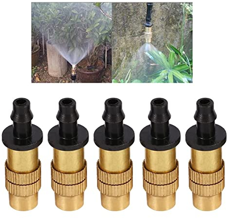 5 Unids Aspersor de tubería de agua Ajustable Cobre Latón Spray Niebla Boquilla Rociadores Goteros para Jardín Césped Invernadero 0,8 cm / 0,3 pulgadas Oro Negro