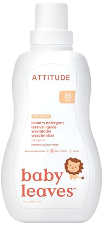 ATTITUDE Baby Laundry Detergent Liquid, EWG Verified, Safe for Baby Clothes, Infant and Newborn, Vegan and Naturally Derived Washing Soap, HE Compatible, Pear Nectar, 35 Loads, 1.04 Liters