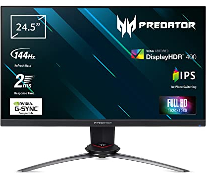 Acer Predator XB253QGPbmiiprzx - Monitor Gaming PC de 24,5 Full HD 144Hz (62 cm, 1920x1080, Pantalla IPS LED, NVIDIA G-Sync, ComfyView, ZeroFrame, 2 ms, 400 nits, HDMI, DP, USB3.0) - Color Negro
