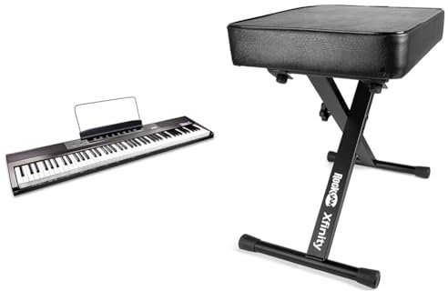 RockJam Teclado de piano digital para principiantes con teclas semipesadas de tamaño completo & Banco de teclado Premium acolchado ajustable o Taburete de piano digital