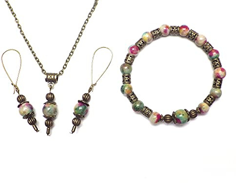 ThurColas Boho Schmuckset für Damen in Bronze Antik Optik mit Halskette, Armband und passenden Ohrringen