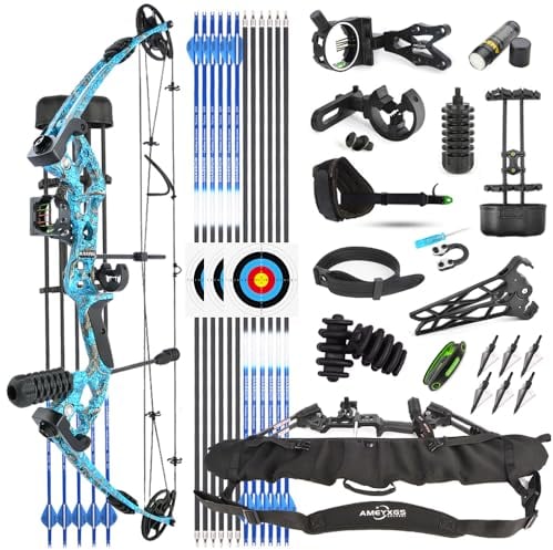 Compoundbogenset 30-55lbs Einstellbare Jagd Compound Bogen und Pfeile Set für Erwachsene und Anfänger Outdoor-Schießen Bogenschießen Set LH/RH (Rechte Hand, Blau)