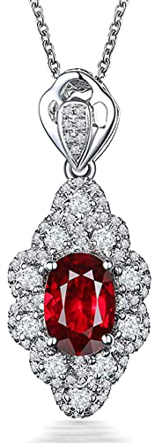 KnSam Damen Halskette, Kette Damen Weissgold Damen Kette 750 Blume 18 K 750 Weißgold Hochzeitringe Für Damen Mit Rubin Weiß Gold