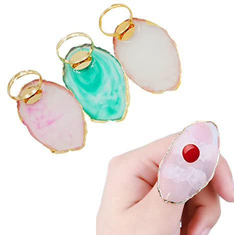 Resin DIY Nail Art Palette, Painting Drawing Color Plate Gold Edge Manicure Tool Accessory Colorful Resin Marble Nail Art Palette Ring Gel Polish Mixing Tray with Adjustable Finger Ring
