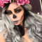 Perücke Grau für Damen Lang Locken Cosplay Perücken für Frauen Kinder Lockige Wellenförmige Synthetische Schwarz Ombre Grau Perücken für Party Fasching Cosplay Wig 077